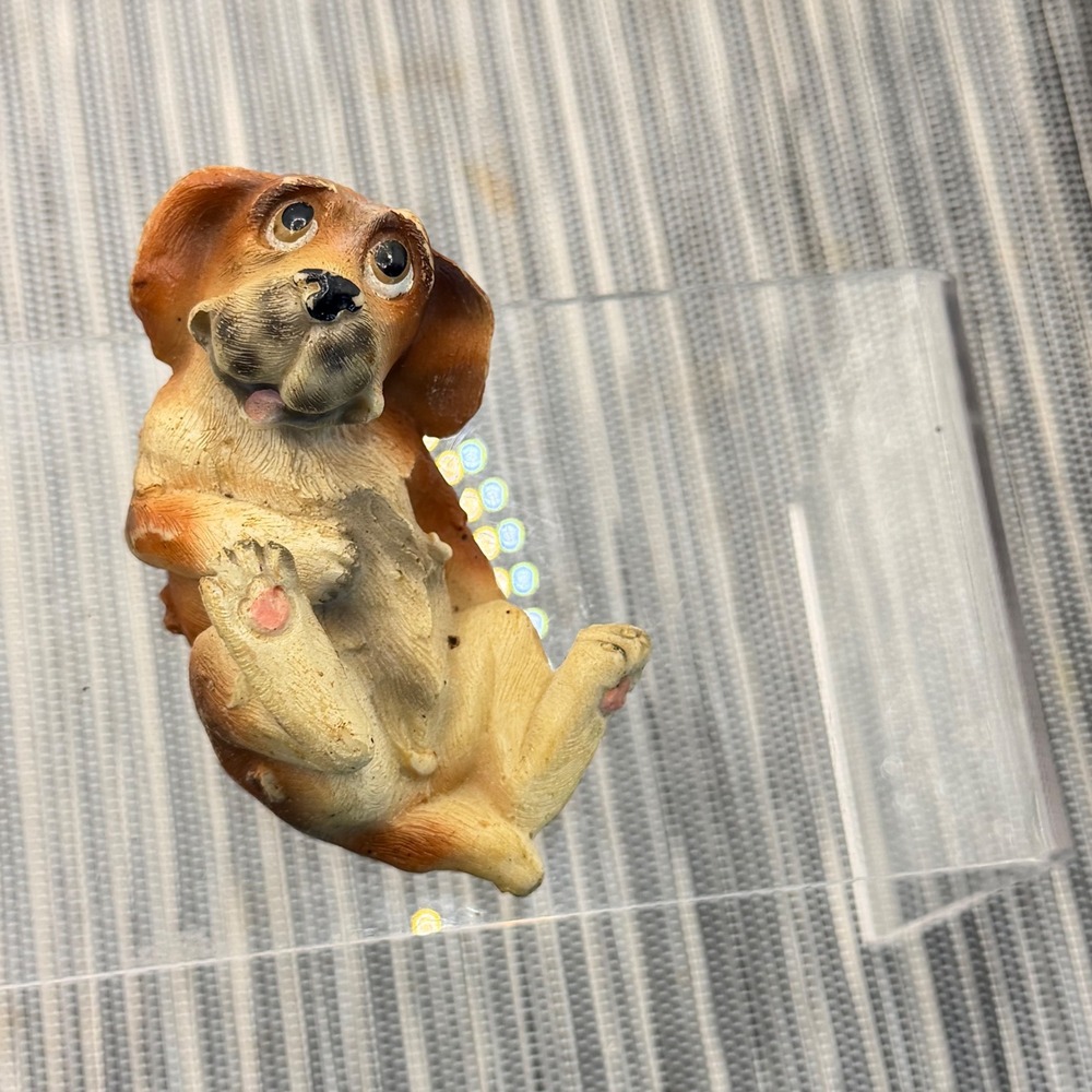 Beagle Puppy Dog Figurine Resin Small Brown Cream Playful Belly Rub Pose Decor